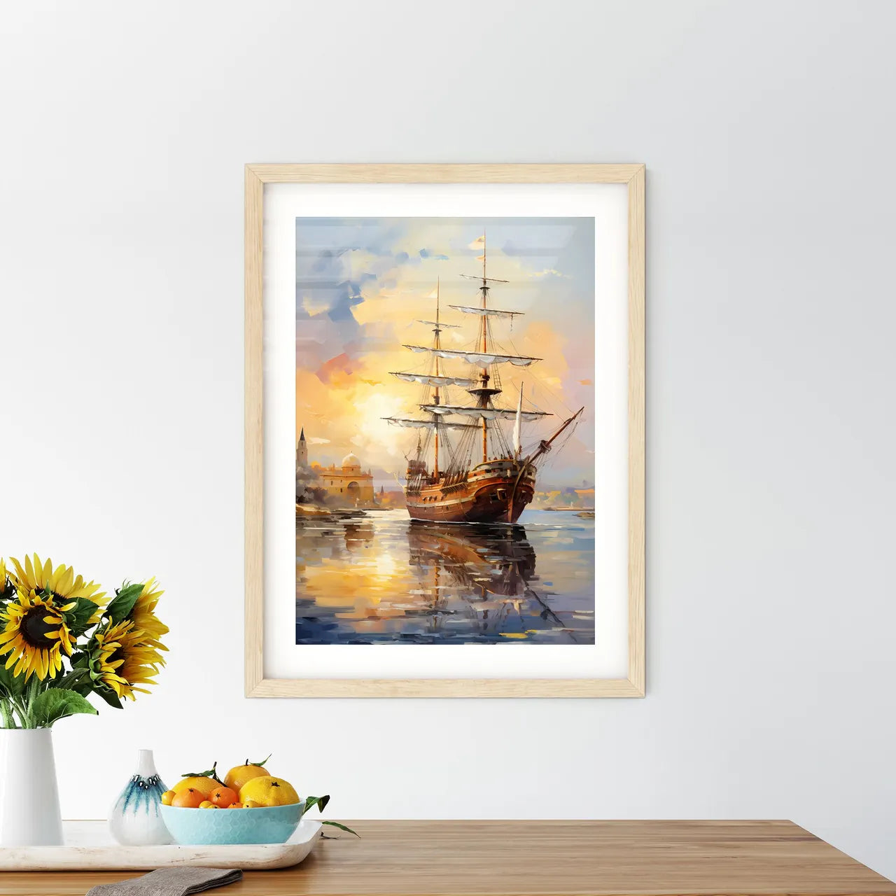 Replica Ot Vessel Santa Maria Is Passing The Framed Print