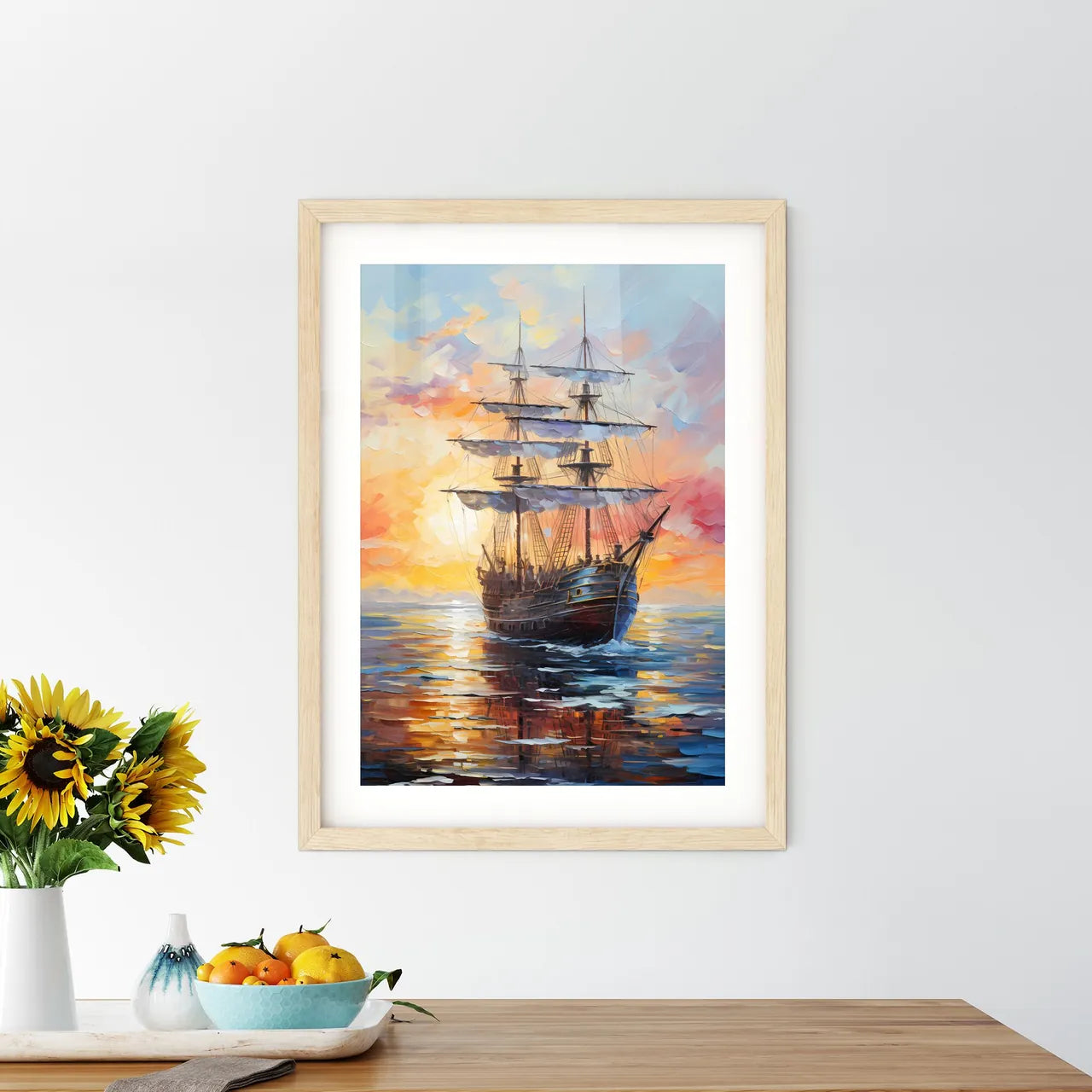 Replica Ot Vessel Santa Maria Is Passing The Framed Print