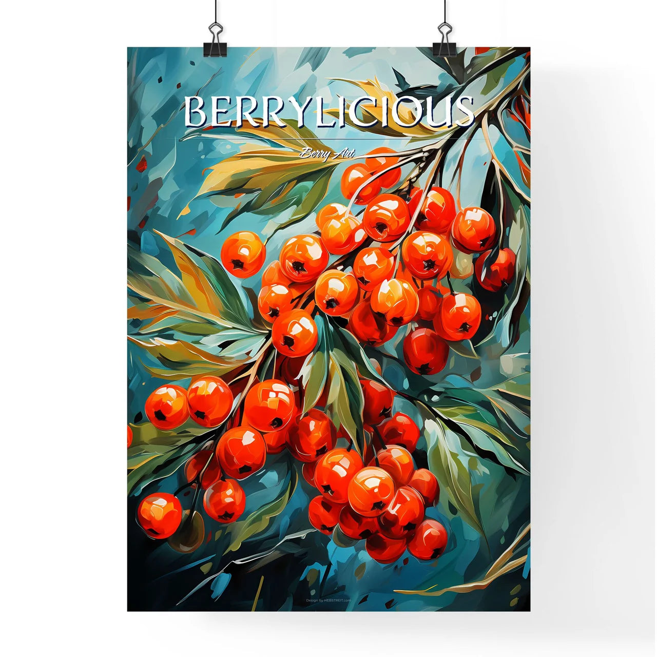 Rowan Berries With Leaves - A Painting Of A  Poster