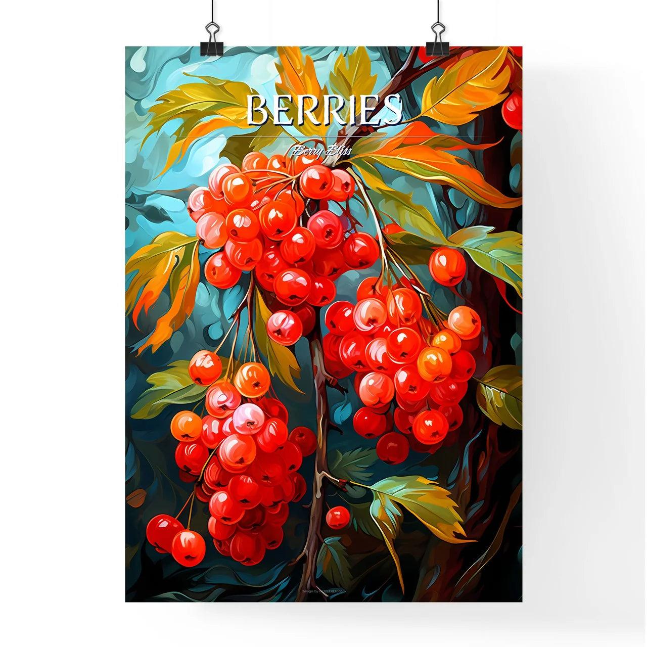 Rowan Berries With Leaves - A Painting Of Re Poster