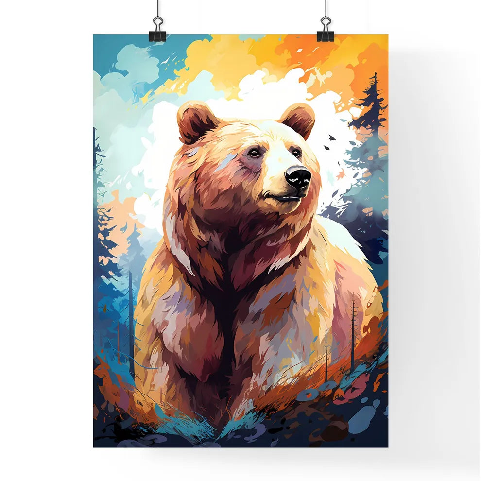 Silhouette Bear Isolated On White Background  Poster