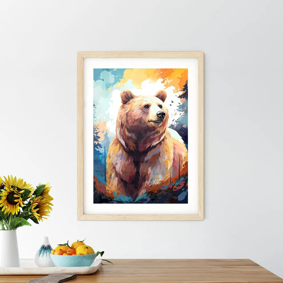 Silhouette Bear Isolated On White Background  Framed Print