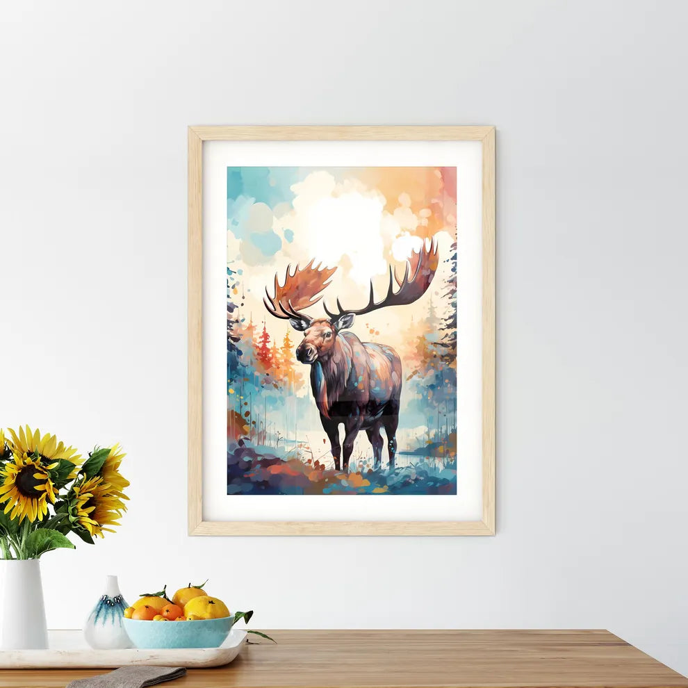 Silhouette Moose On White Background  Framed Print