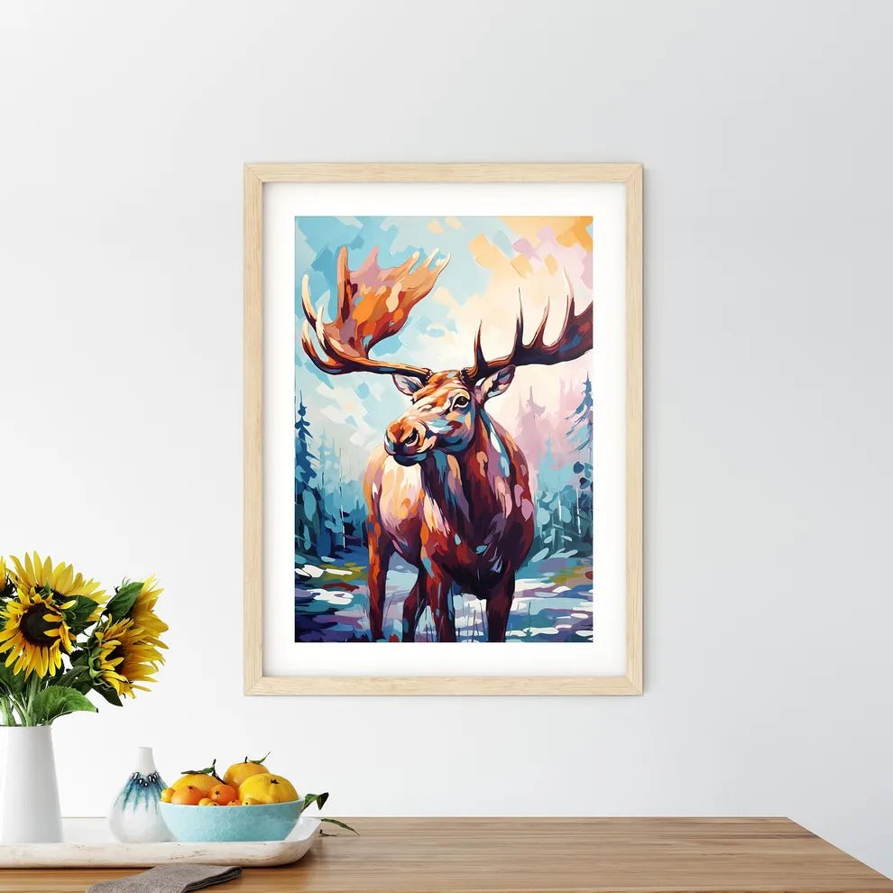 Silhouette Moose On White Background  Framed Print