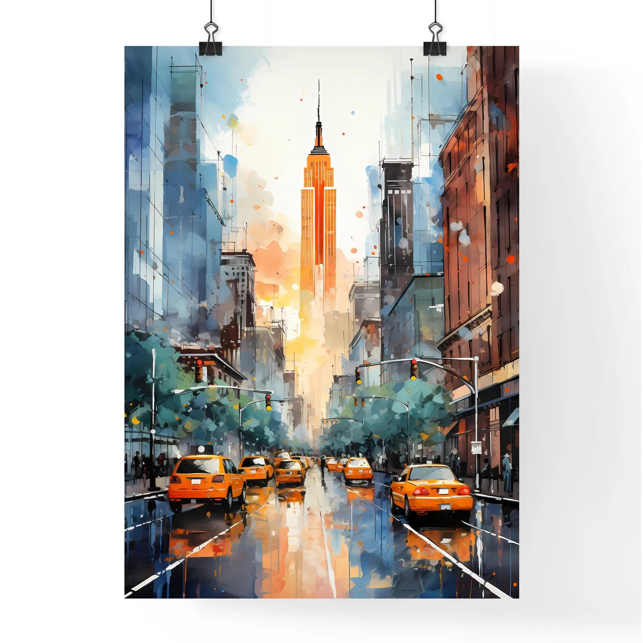 Skyscrapers Of Manhattan New York Usa - A City Street With Cars And Buildings Poster
