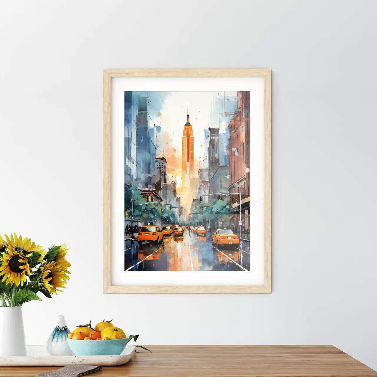 Skyscrapers Of Manhattan New York Usa - A City Street With Cars And Buildings Custom Print