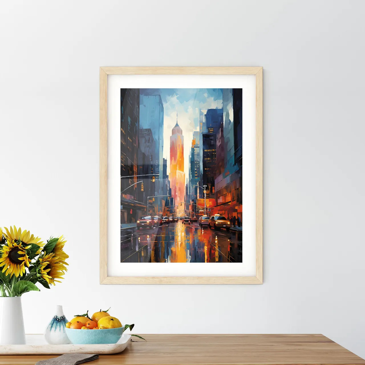 Skyscrapers Of Manhattan New York Usa - Times Square Street With Cars And Buildings Custom Print