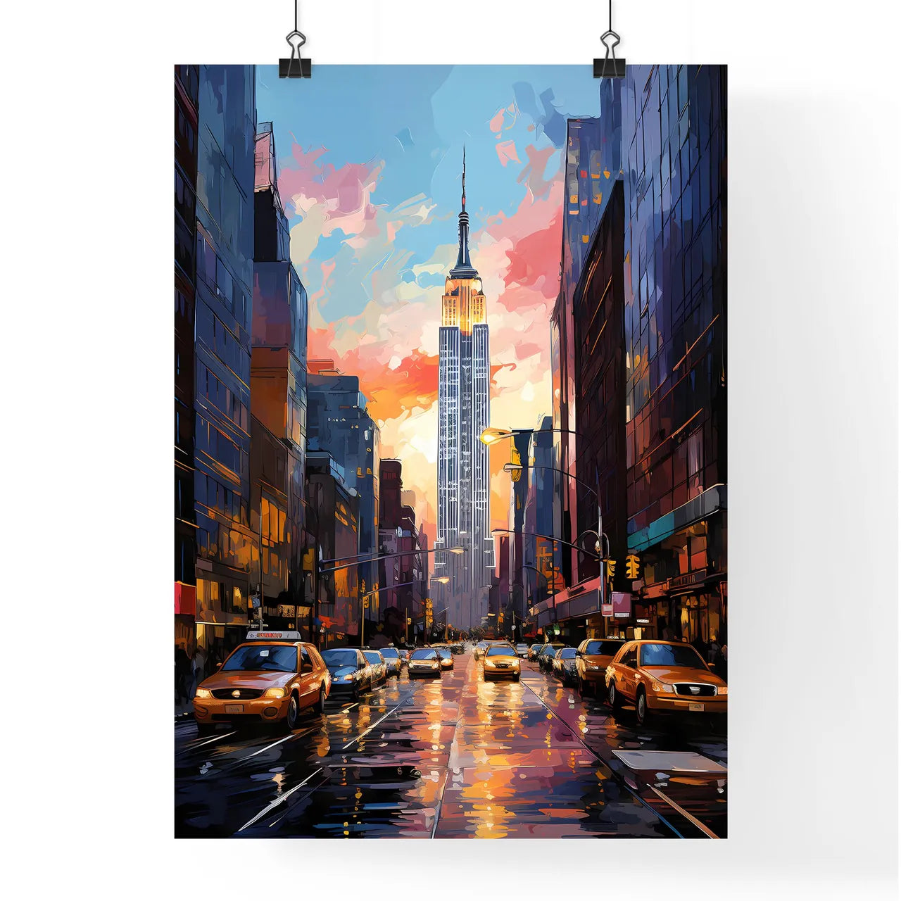 Skyscrapers Of Manhattan New York Usa - A City Street With Cars And A Tall Building Poster