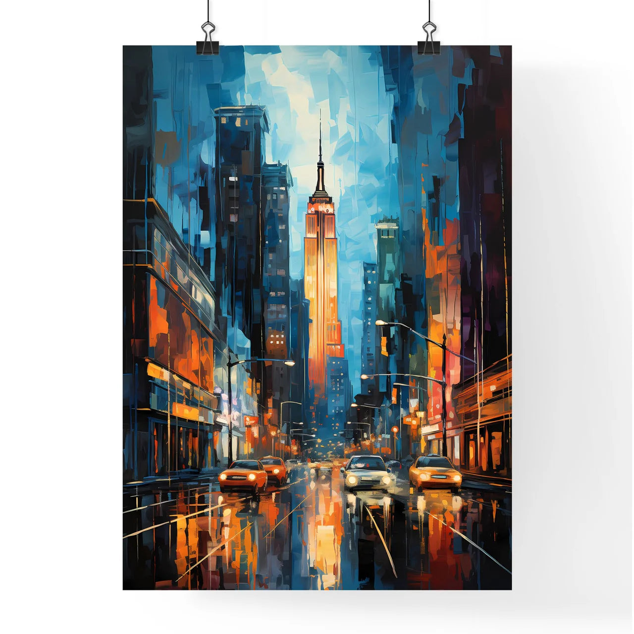 Skyscrapers Of Manhattan New York Usa - A City Street With Cars And A Tall Building Poster