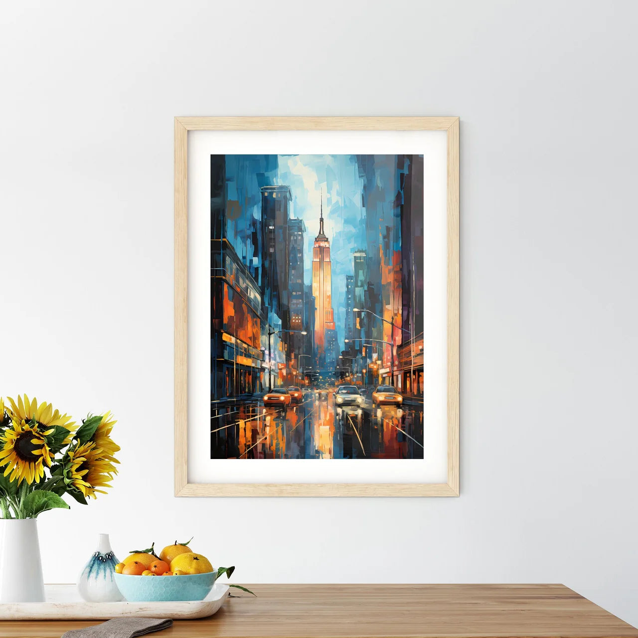 Skyscrapers Of Manhattan New York Usa - A City Street With Cars And A Tall Building Custom Print