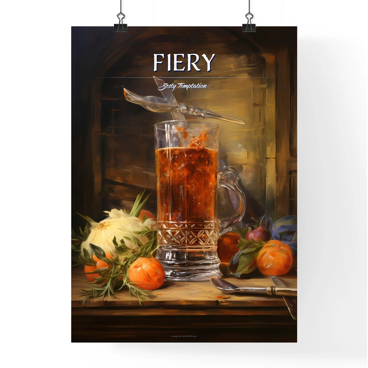 Spicy Bloody Mary - A Glass Of Liquid With A Poster