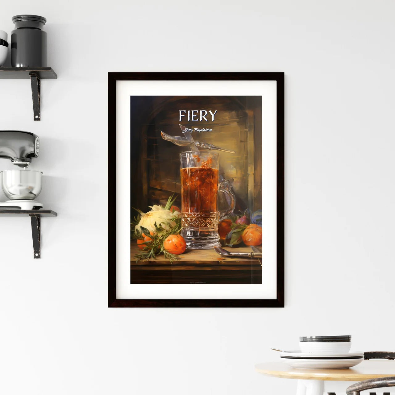 Spicy Bloody Mary - A Glass Of Liquid With A Framed Print