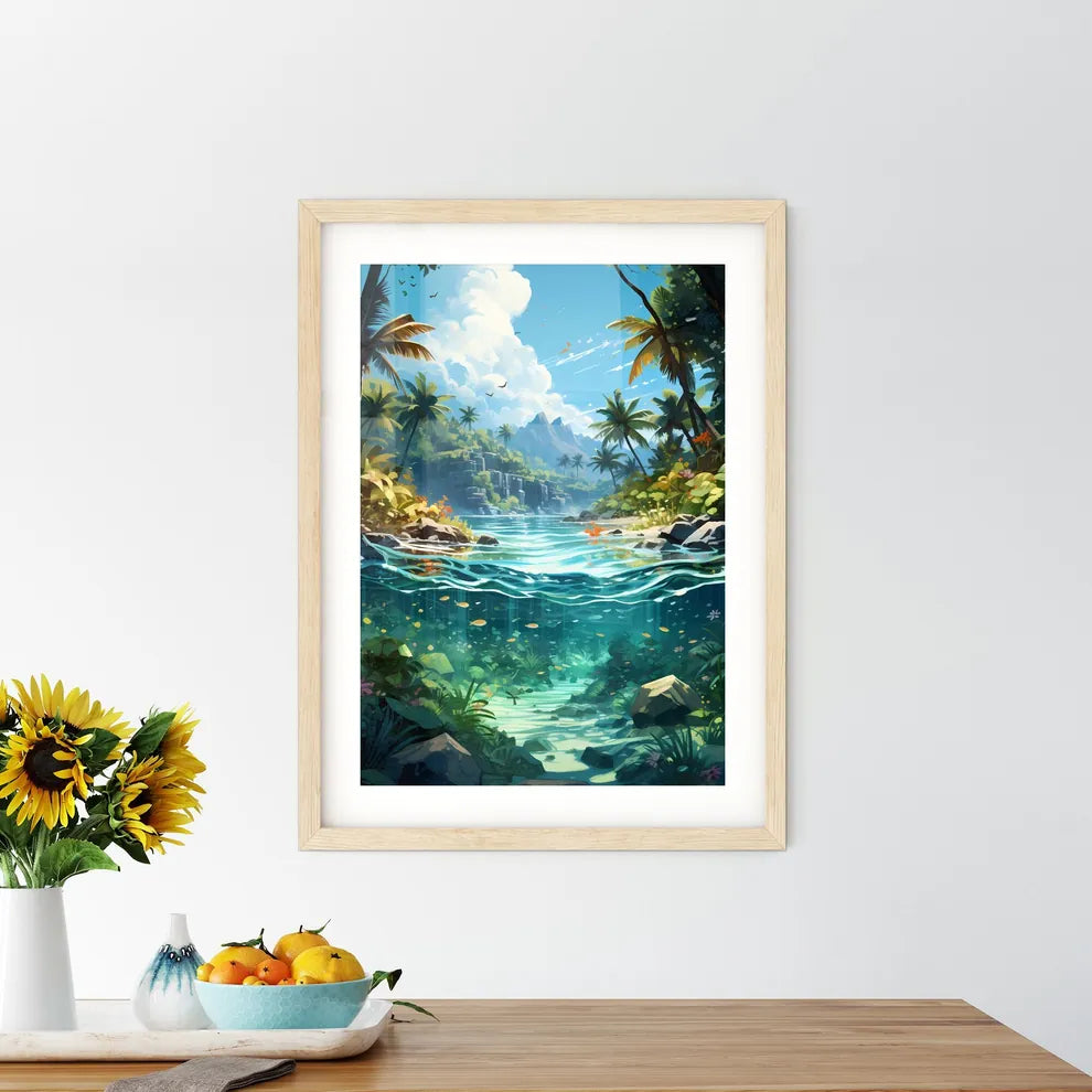 Split Shot Of Tropical Island - A Tropical L Framed Print
