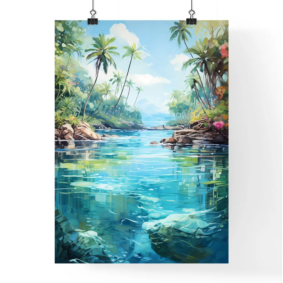 Split Shot Of Tropical Island - A River With Poster