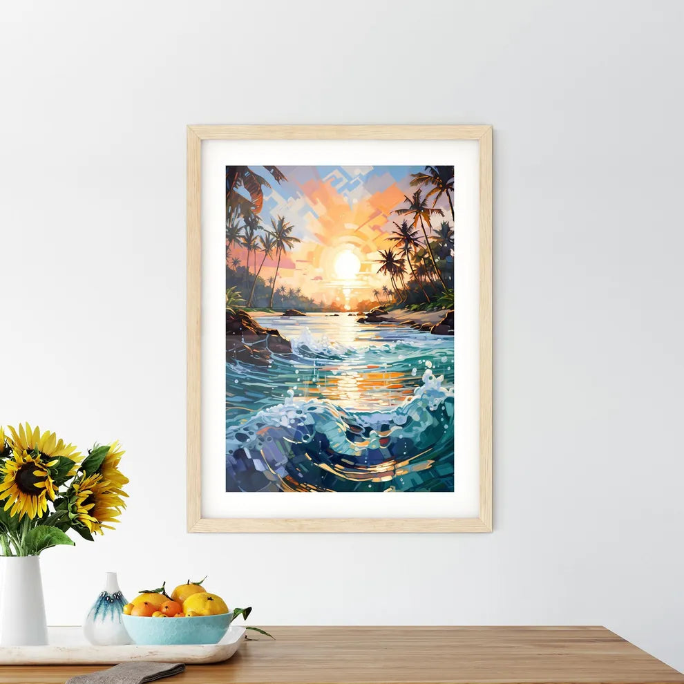 Split Shot Of Tropical Island - A Sunset Ove Framed Print