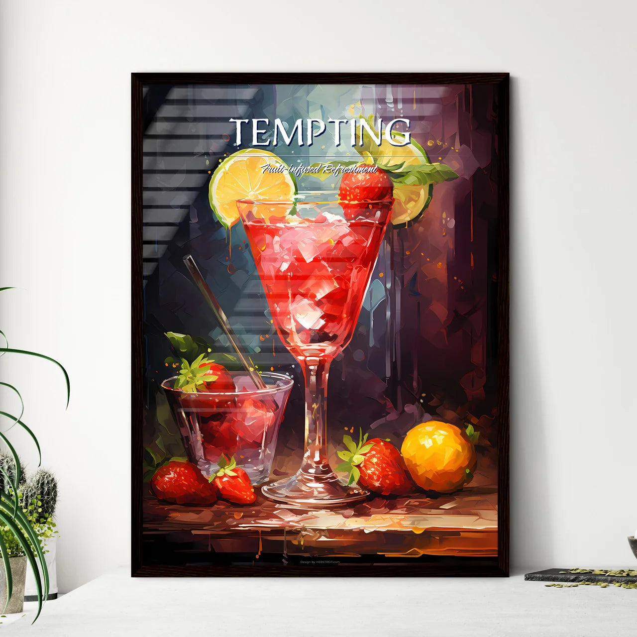 Strawberry Margarita Cocktail - A Glass Of R - Framed Art Print