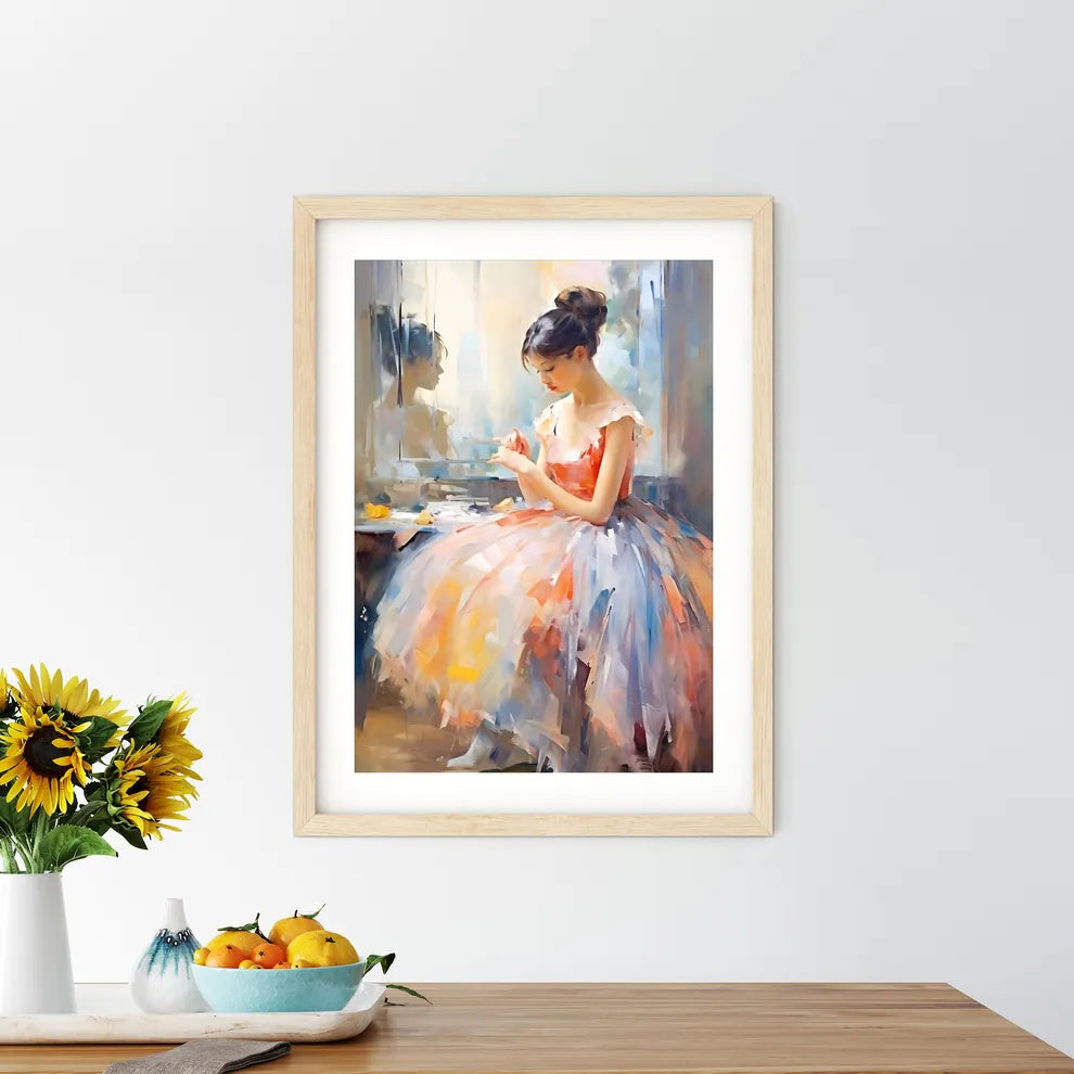 The Ballerina Sitting Near A Mirror - A Pain Framed Print
