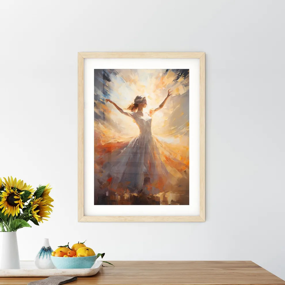 The Ballerina Soaring Against The Coming Sun Framed Print