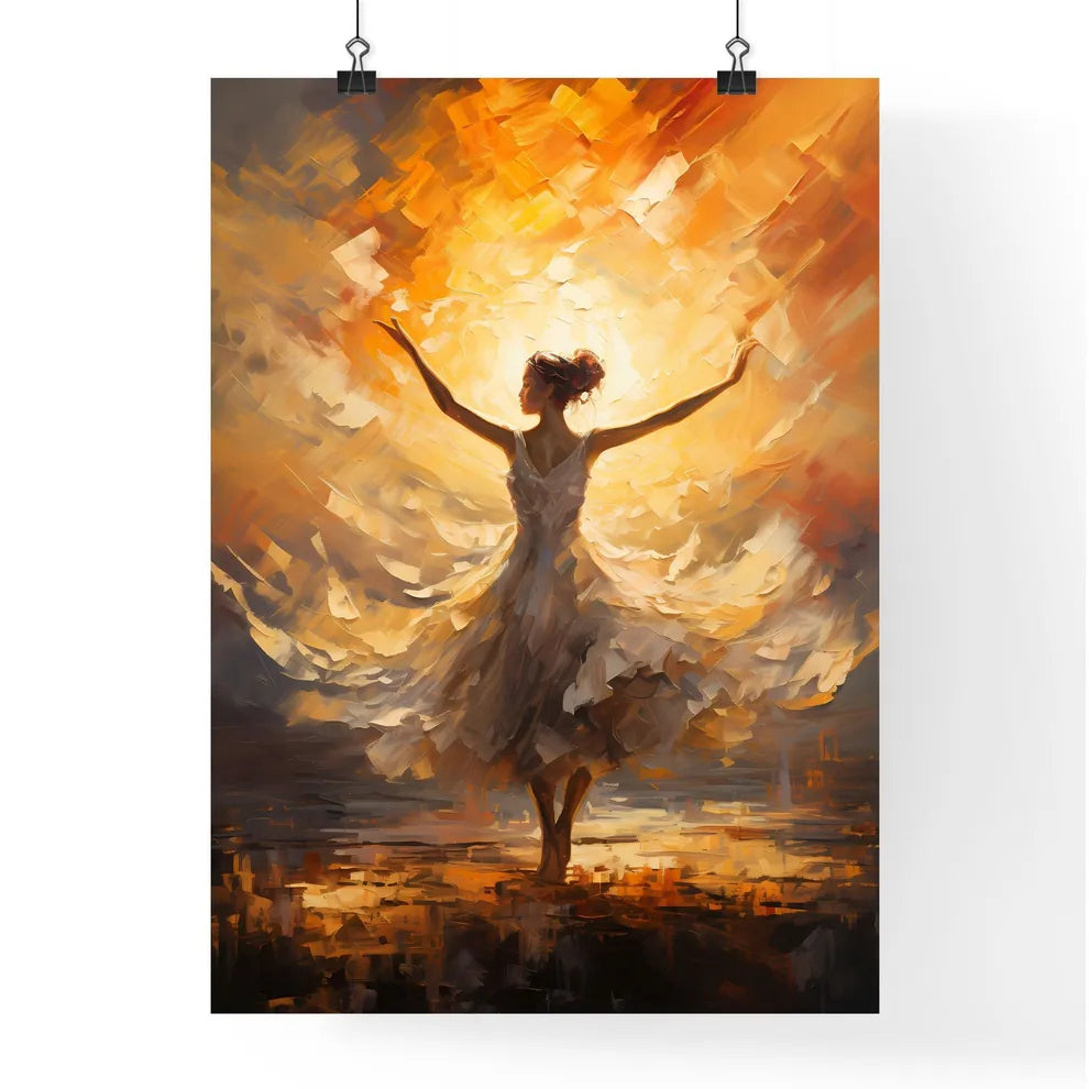 The Ballerina Soaring Against The Coming Sun Poster