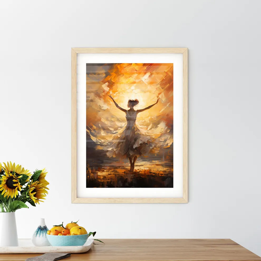 The Ballerina Soaring Against The Coming Sun Framed Print