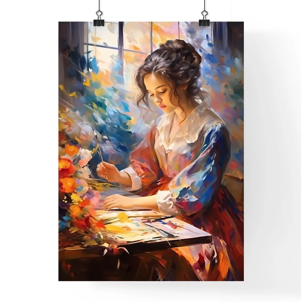 The Beautiful Girl Drawing A Picture - A Gir Poster