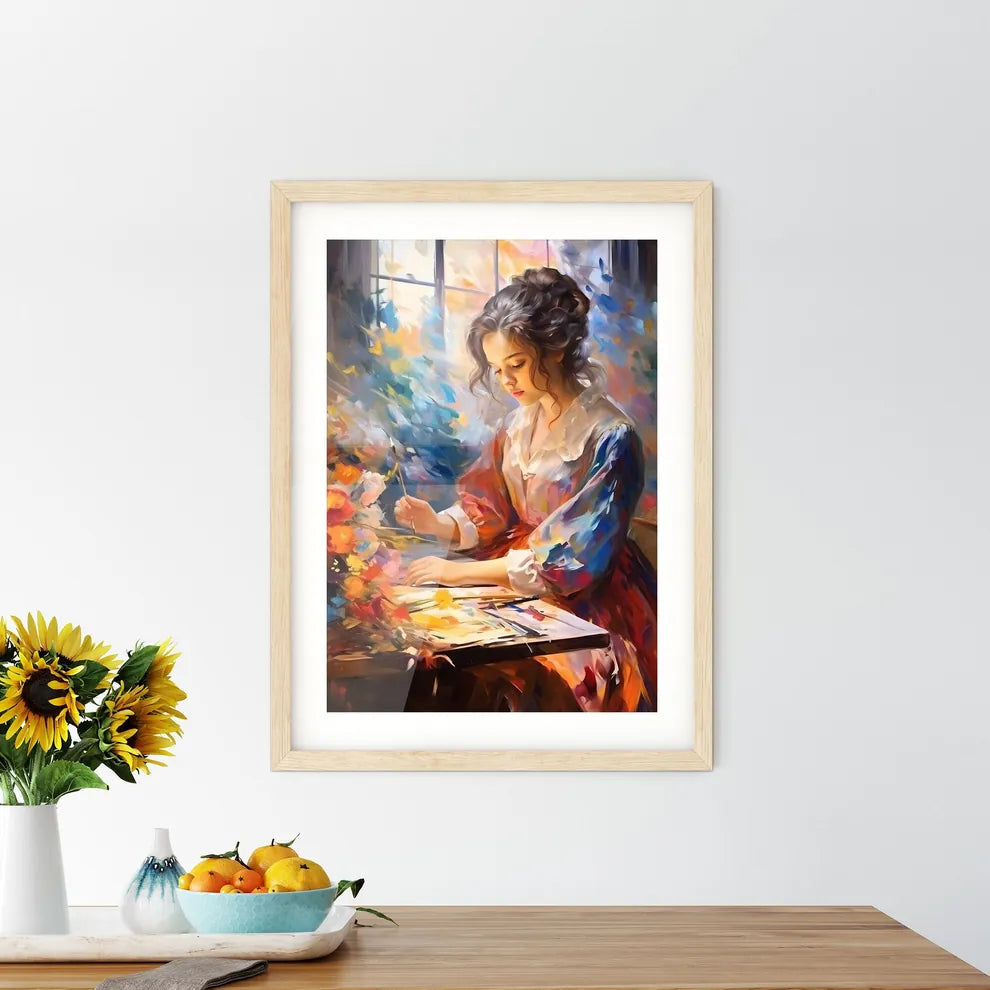 The Beautiful Girl Drawing A Picture - A Gir Framed Print