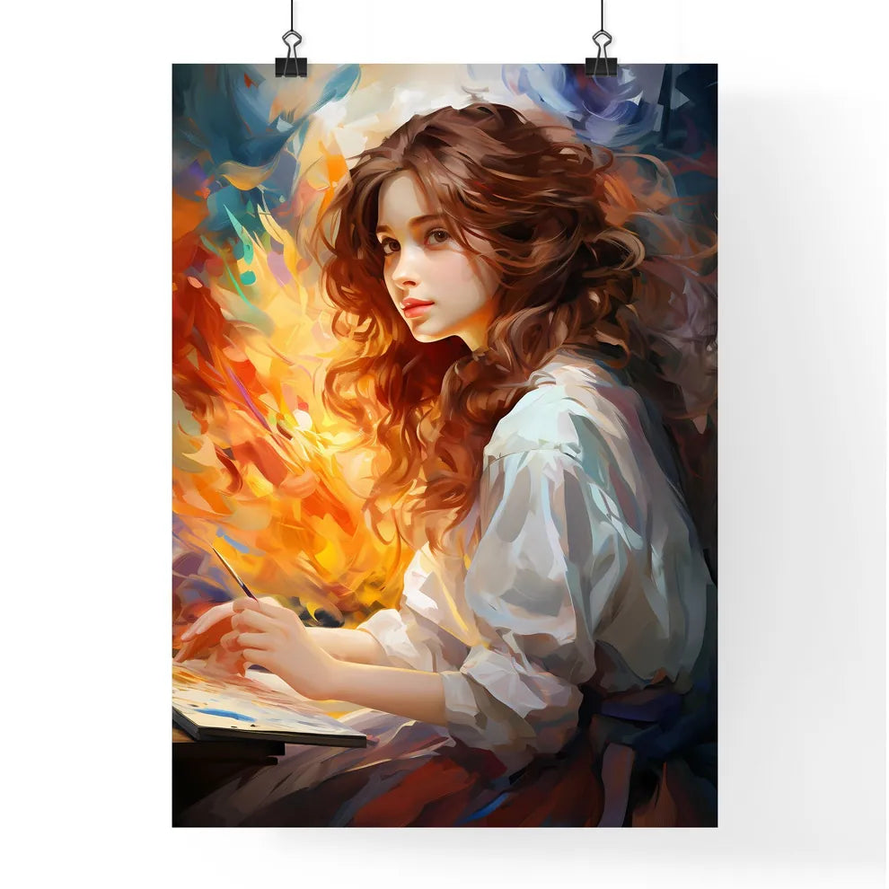 The Beautiful Girl Drawing A Picture - A Wom Poster