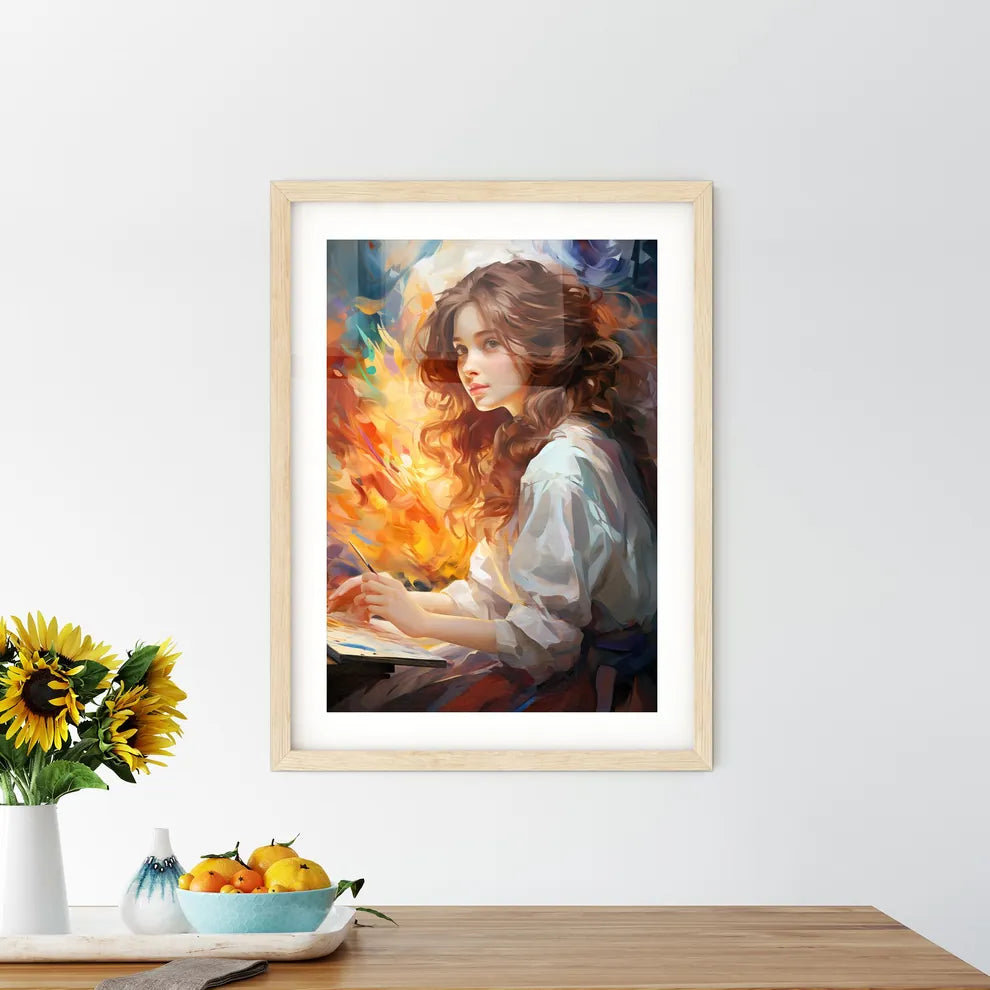 The Beautiful Girl Drawing A Picture - A Wom Framed Print