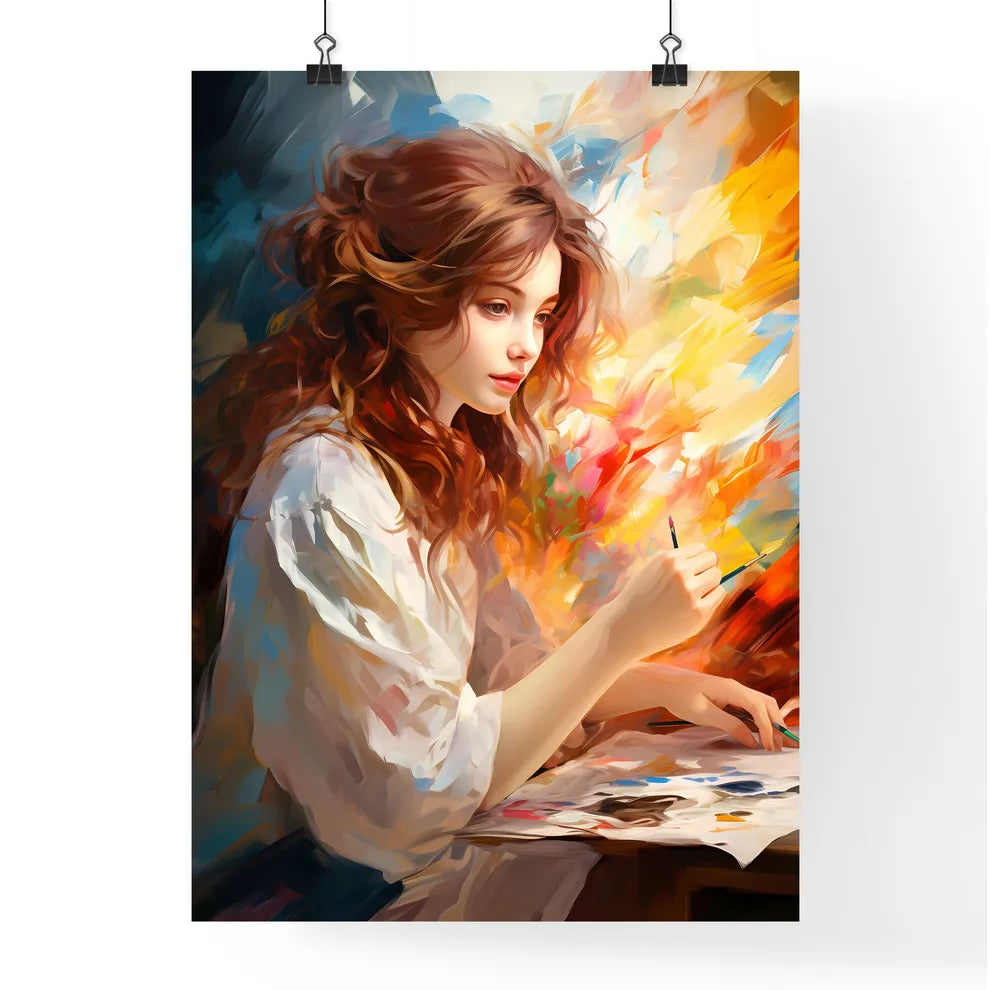 The Beautiful Girl Drawing A Picture - A Gir Poster