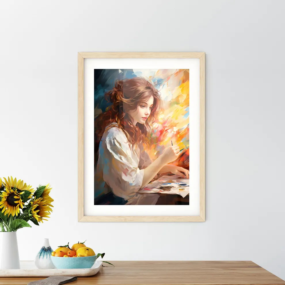 The Beautiful Girl Drawing A Picture - A Gir Framed Print