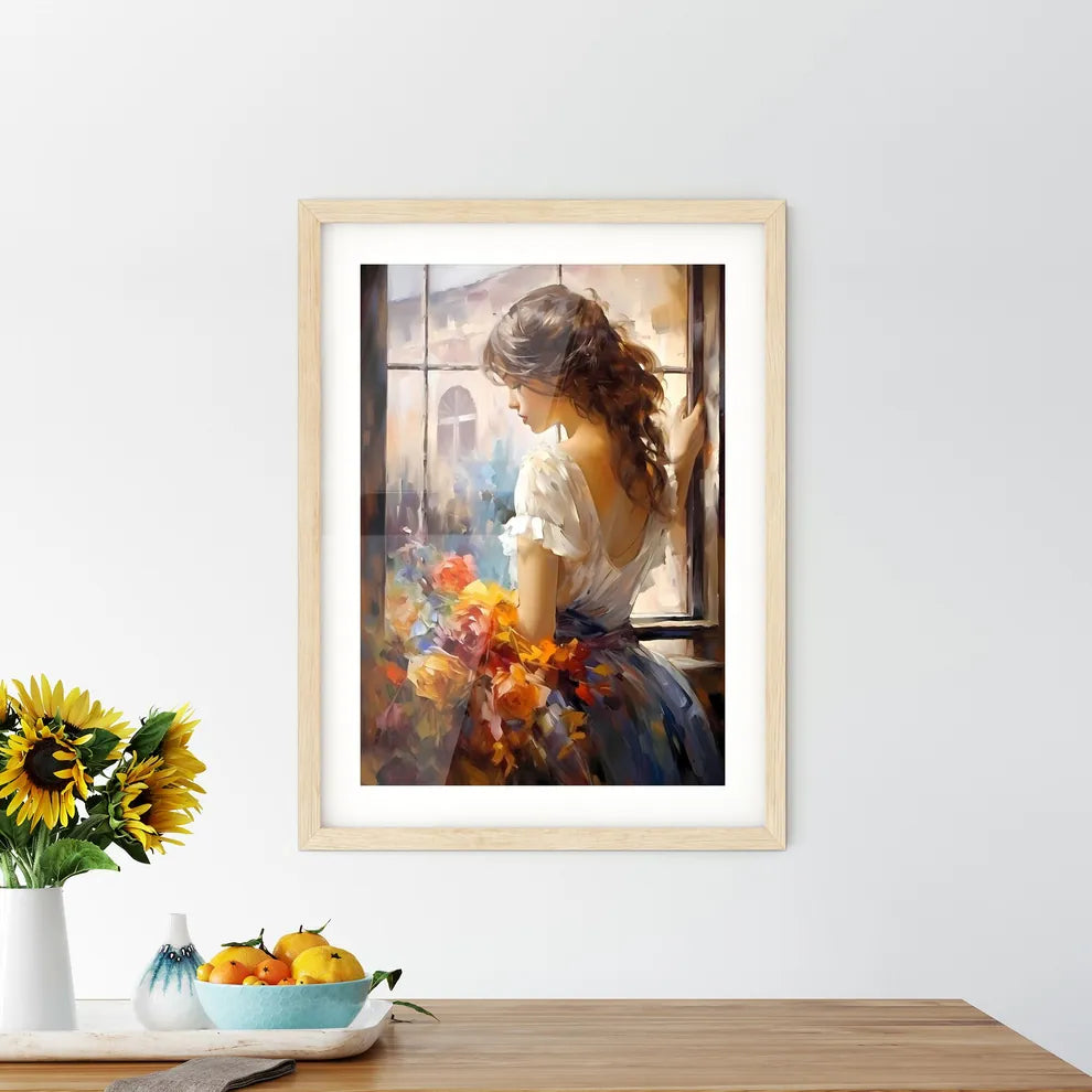 The Beautiful Girl Sitting At A Window - A W Framed Print