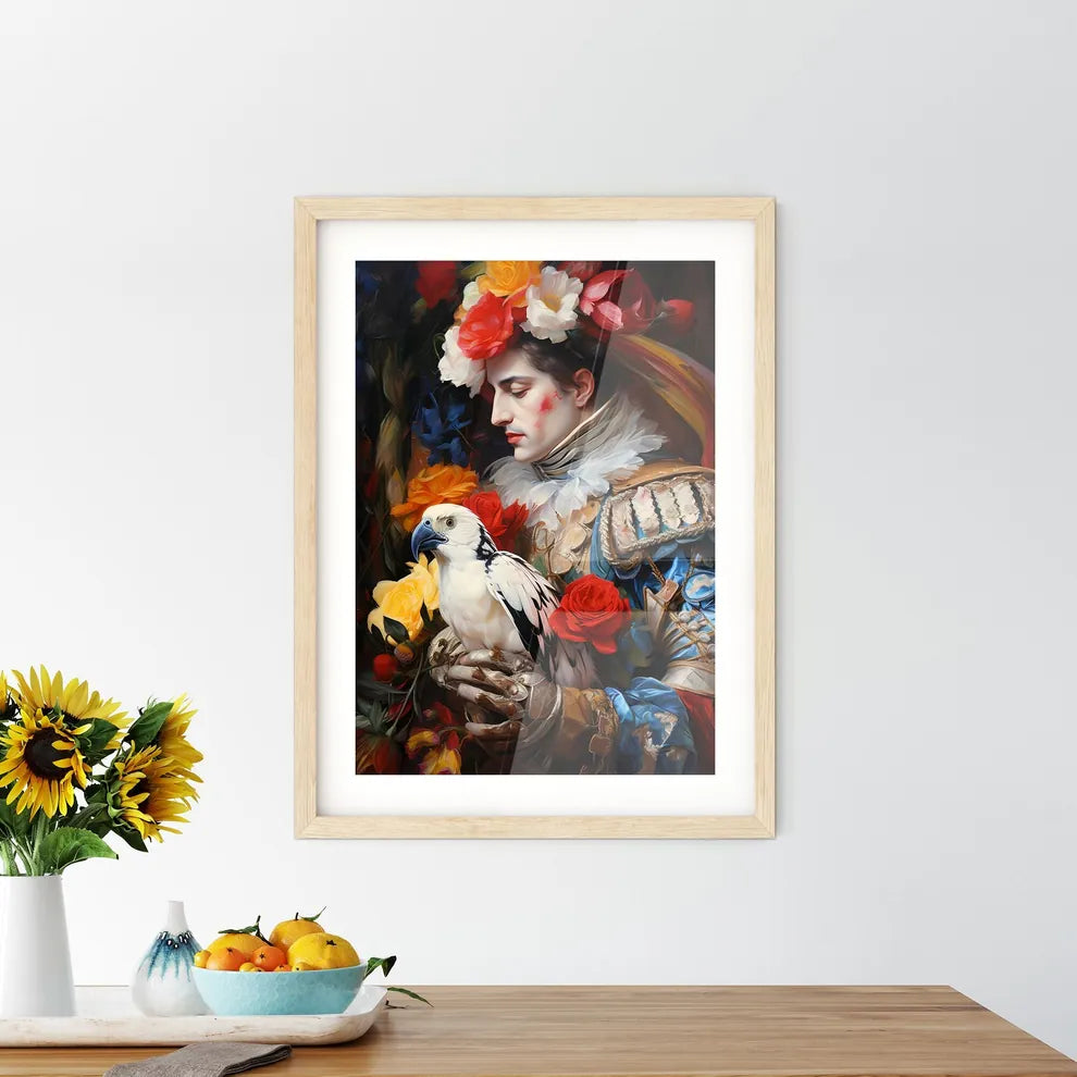 The Harlequin And A White Parrot  Framed Print