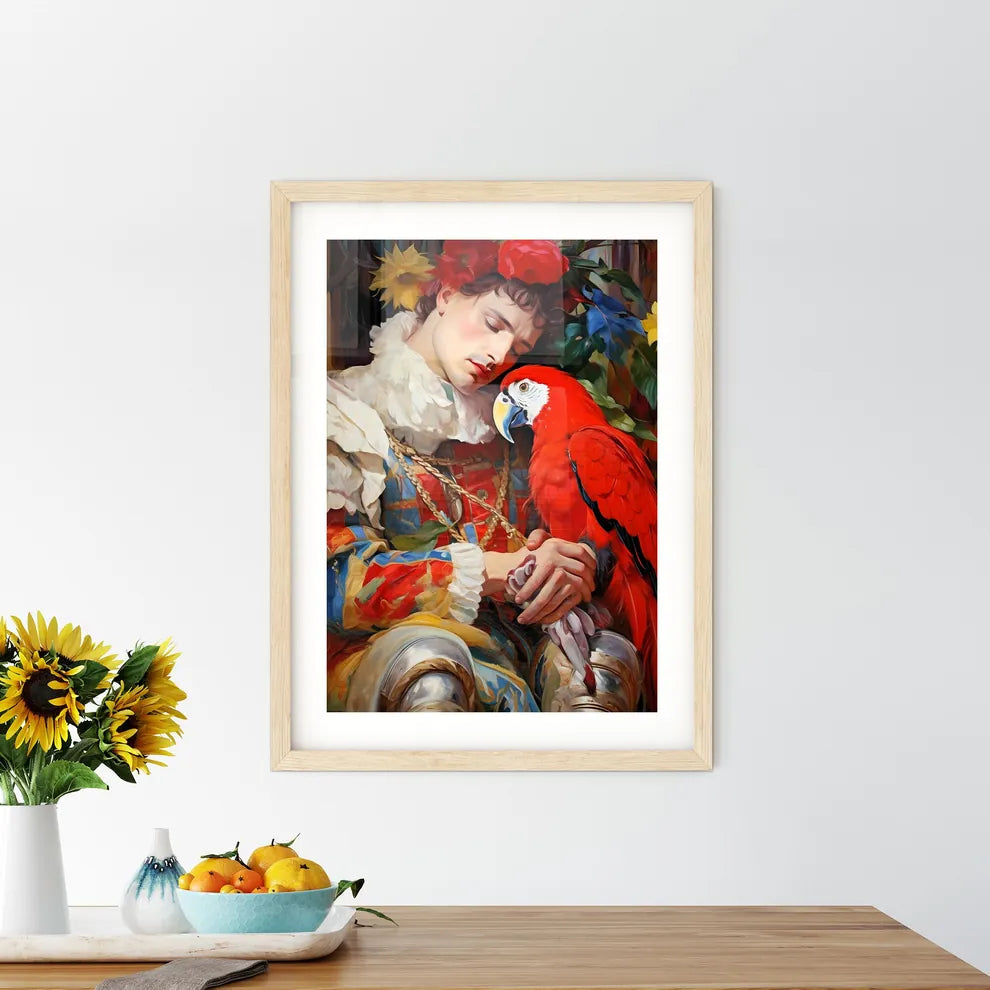 The Harlequin And A White Parrot  Framed Print
