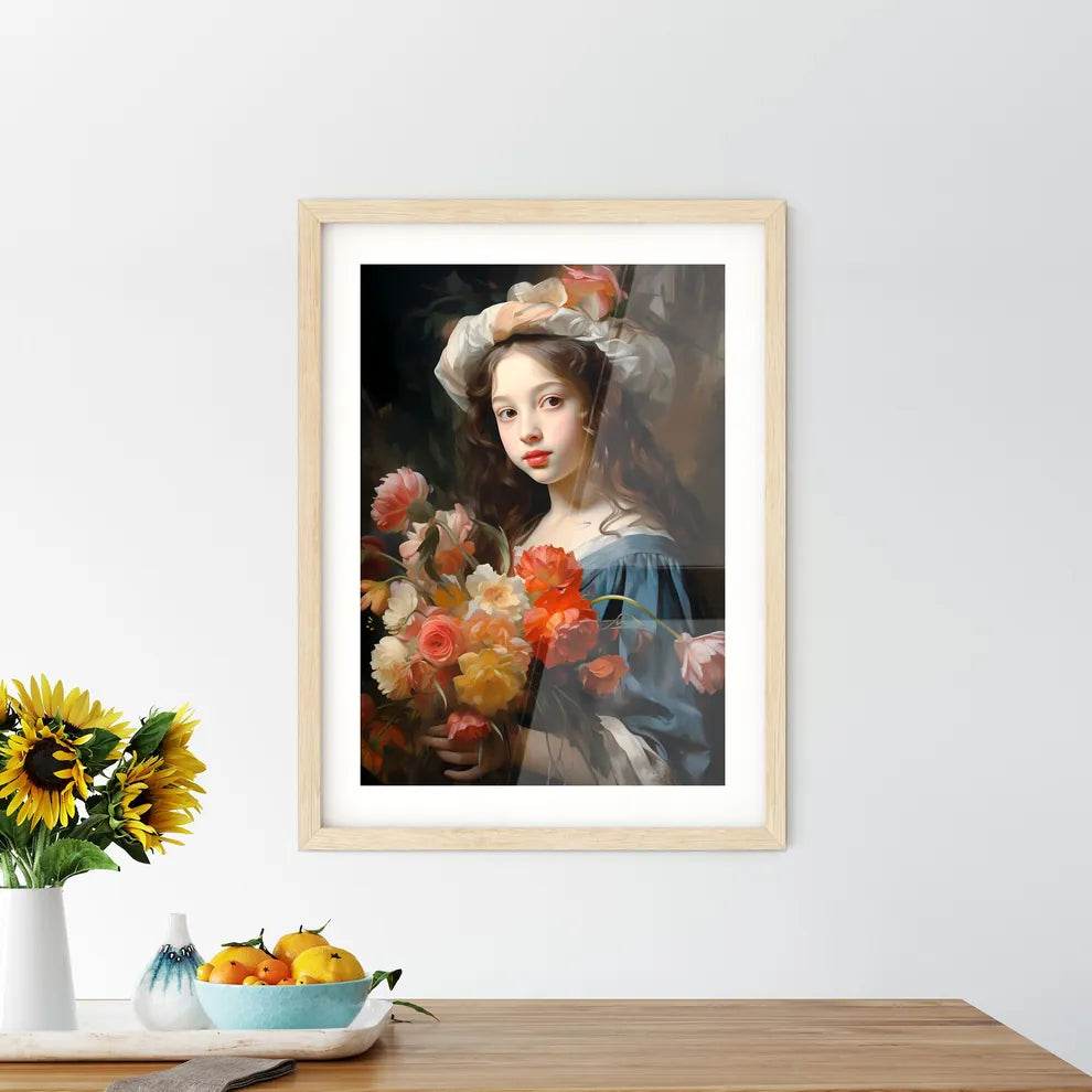 The Young Girl With A Bouquet Of Flowers - A Framed Print