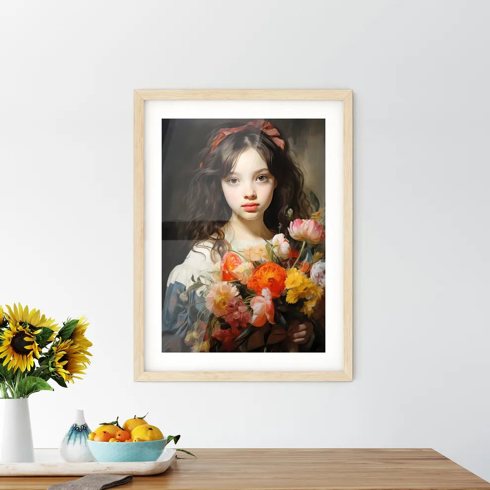 The Young Girl With A Bouquet Of Flowers - A Framed Print