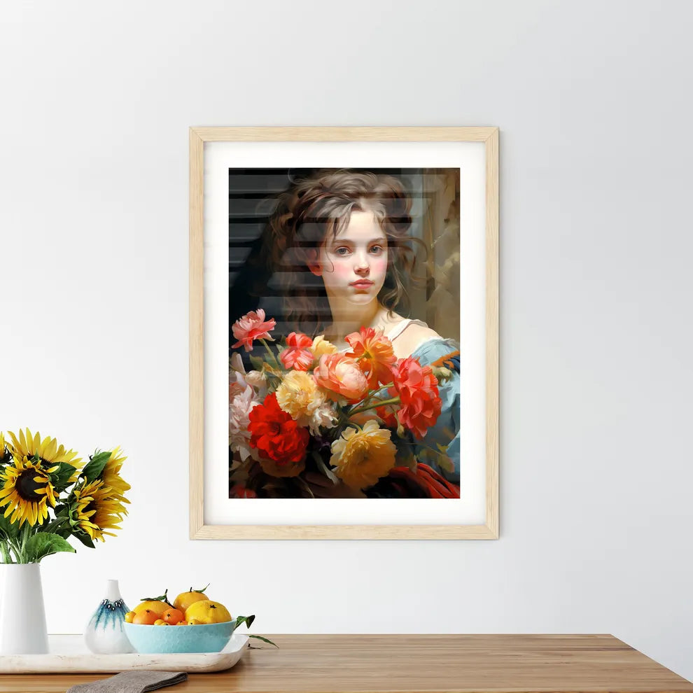 The Young Girl With A Bouquet Of Flowers - A Framed Print