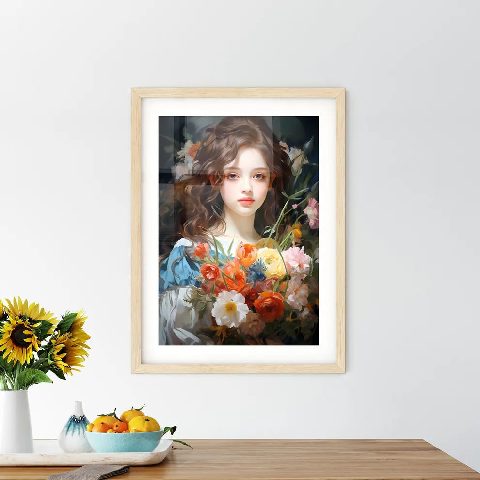 The Young Girl With A Bouquet Of Flowers - A Framed Print