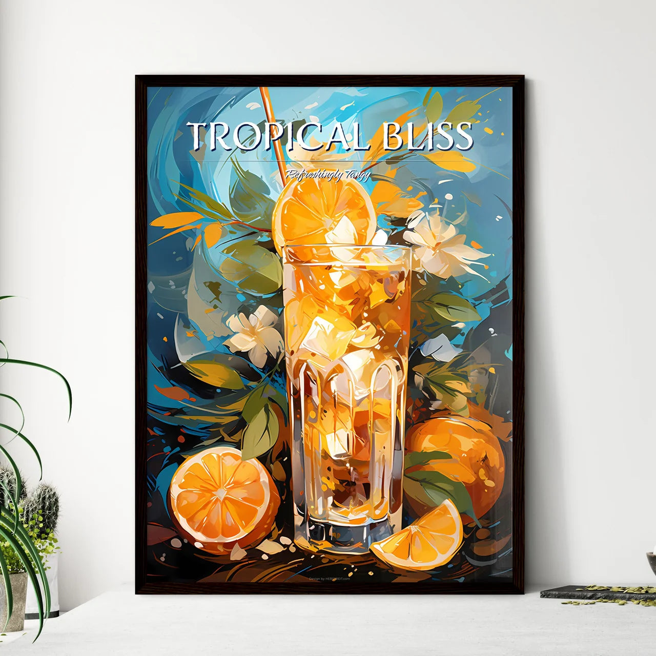 Tropical Cocktail With Orange Lemon And Cara - Framed Art Print