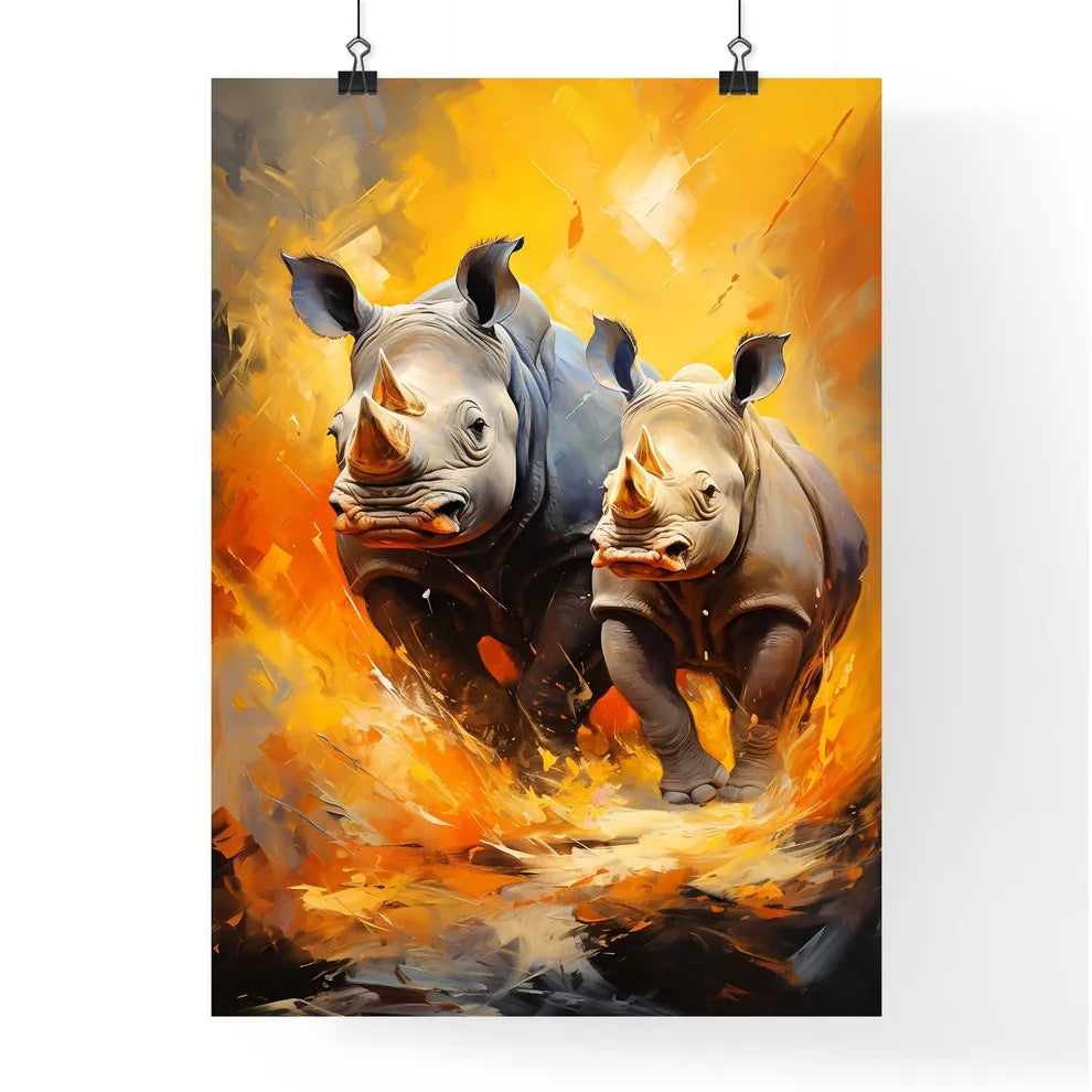 Two Endangered Black Rhinocerous  Poster