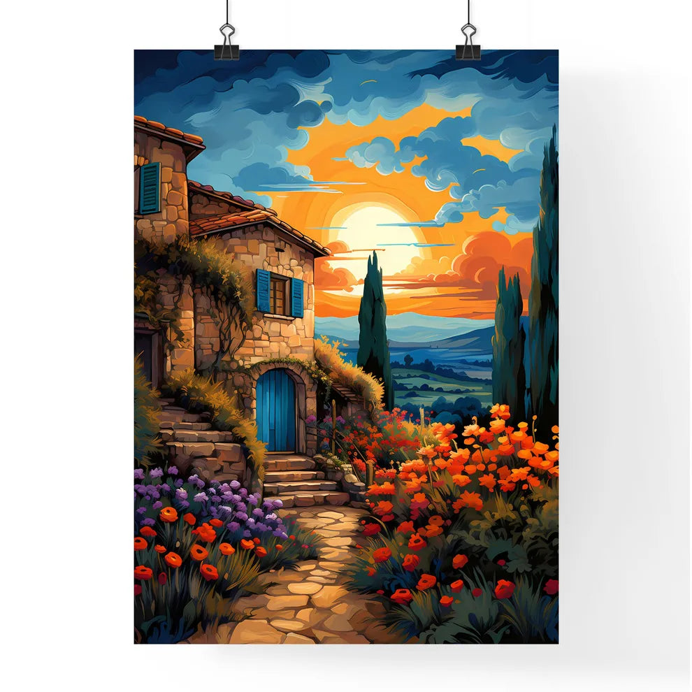 Typical Tuscan Farmhouse - A Painting Of A House With Flowers And Trees Poster