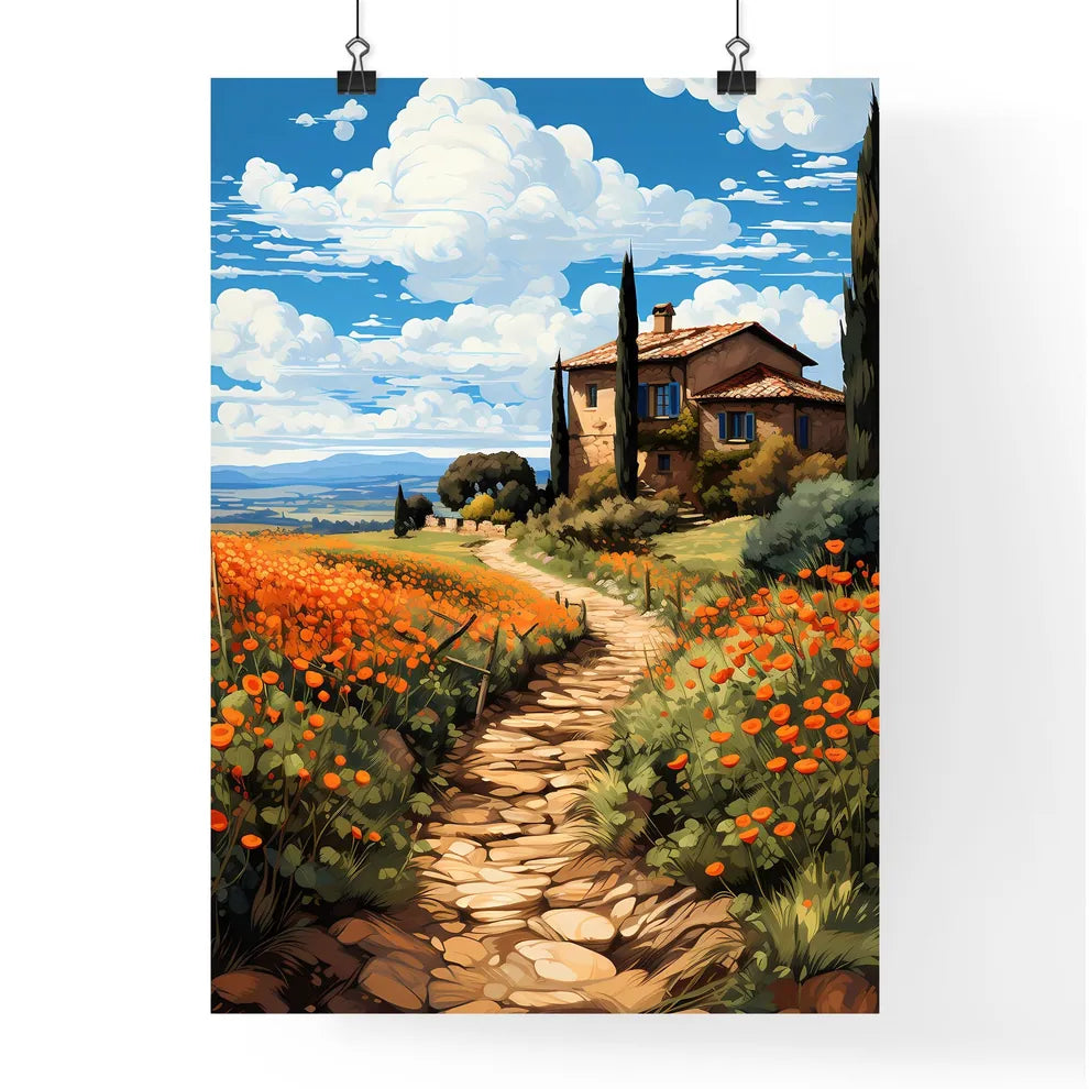 Typical Tuscan Farmhouse - A Stone Path Leading To A House Poster