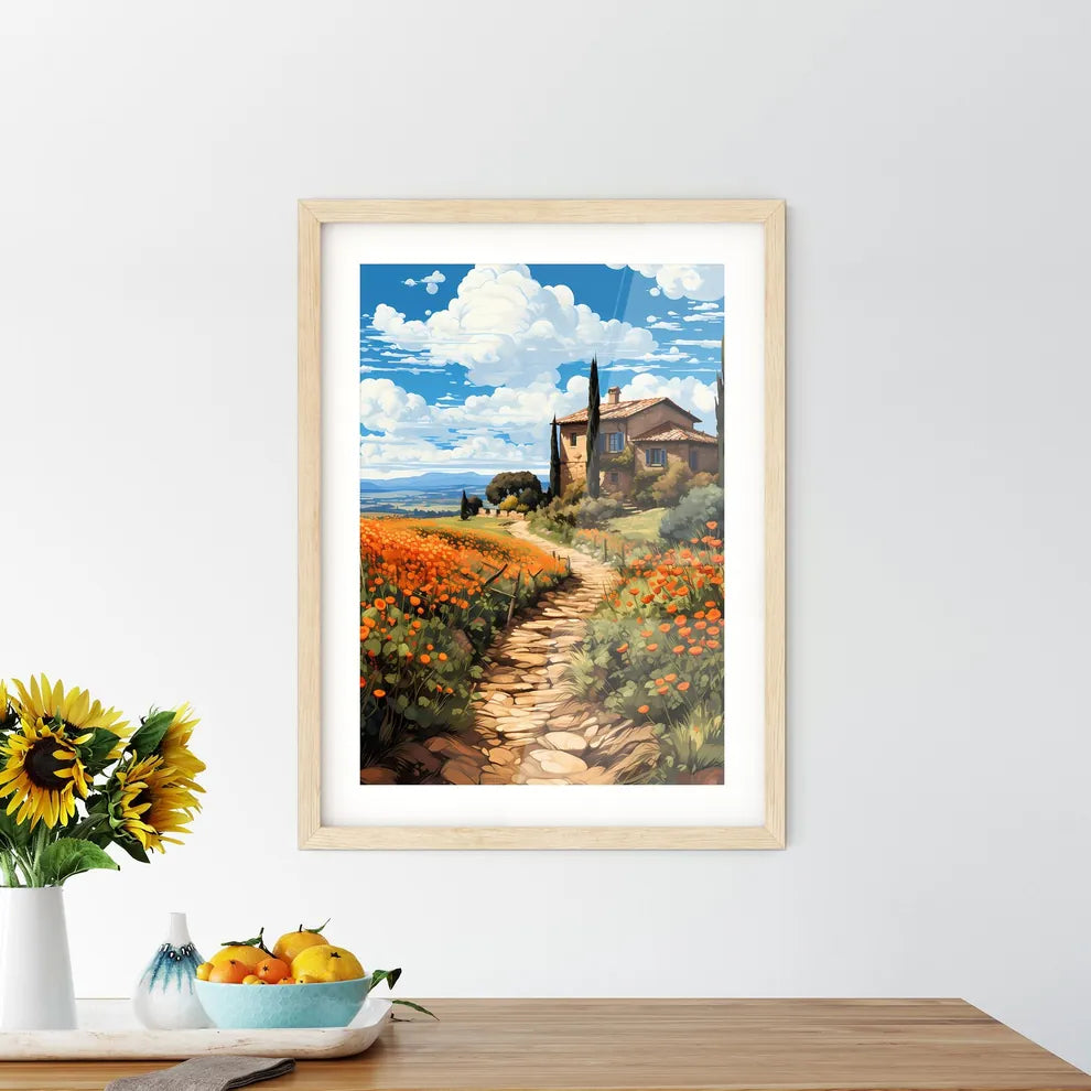 Typical Tuscan Farmhouse - A Stone Path Leading To A House Custom Print