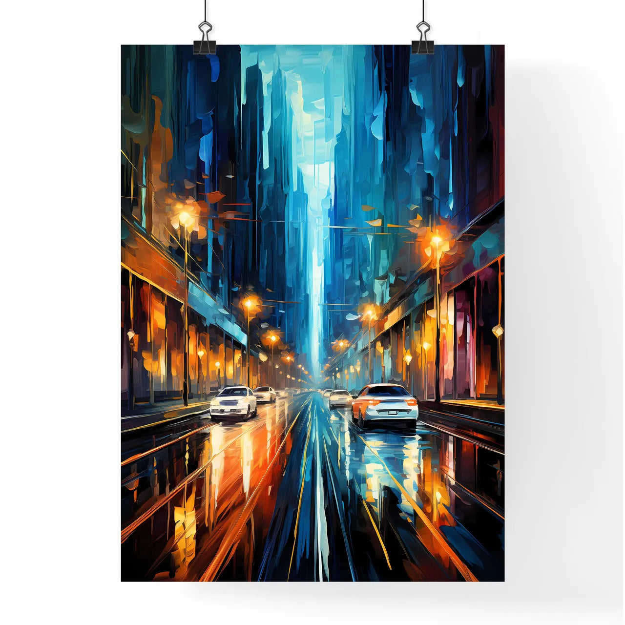Urban Road Car Light Trails - A Street With Cars And Buildings Poster