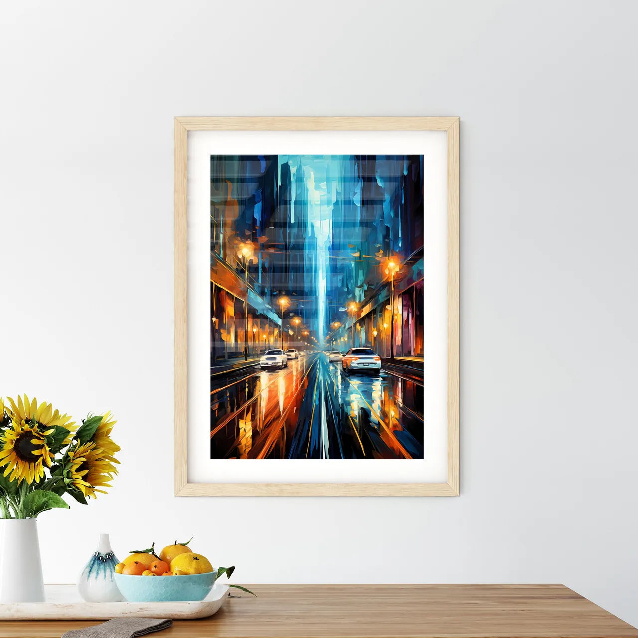 Urban Road Car Light Trails - A Street With Cars And Buildings Custom Print