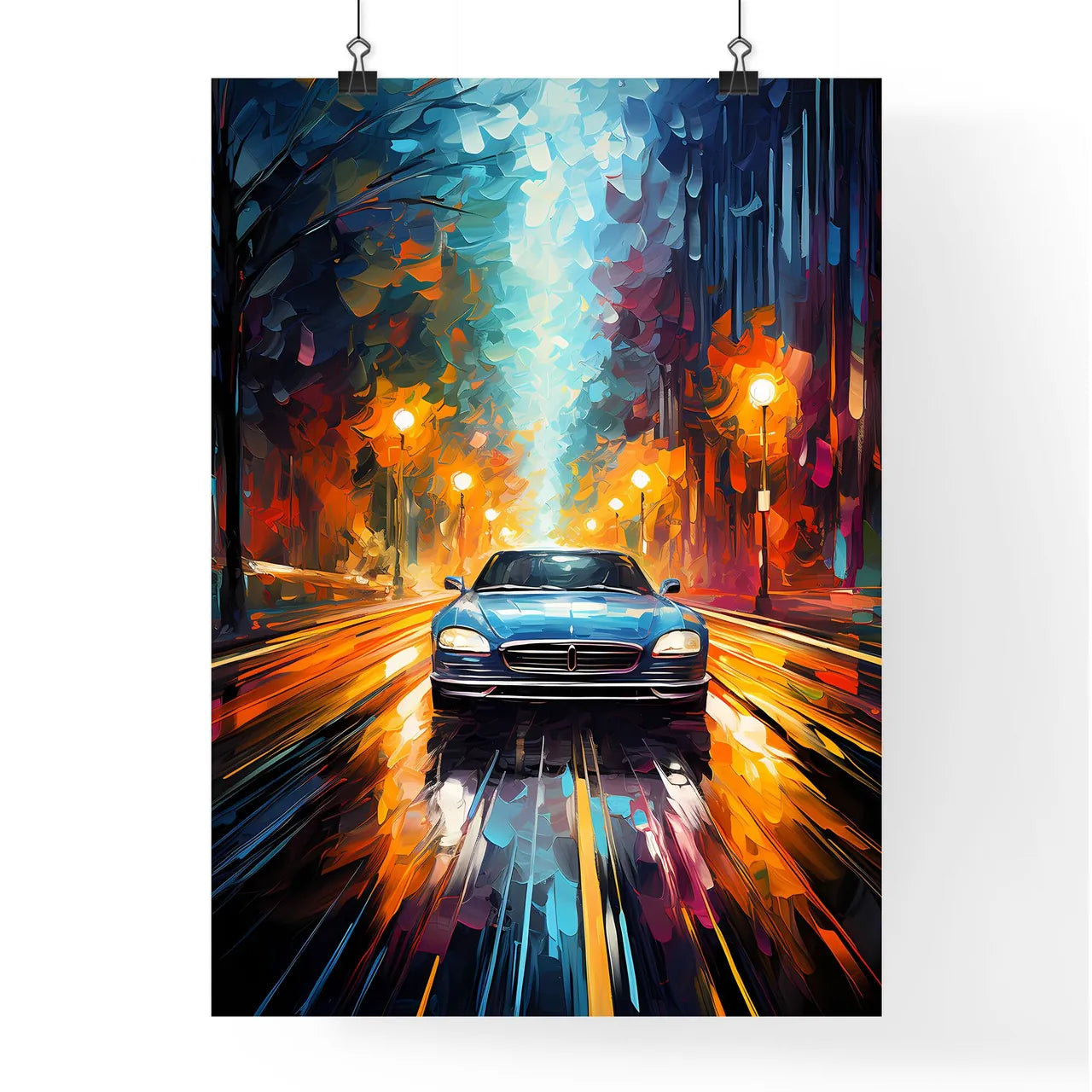 Urban Road Car Light Trails - A Car Driving On A Road With Lights Poster