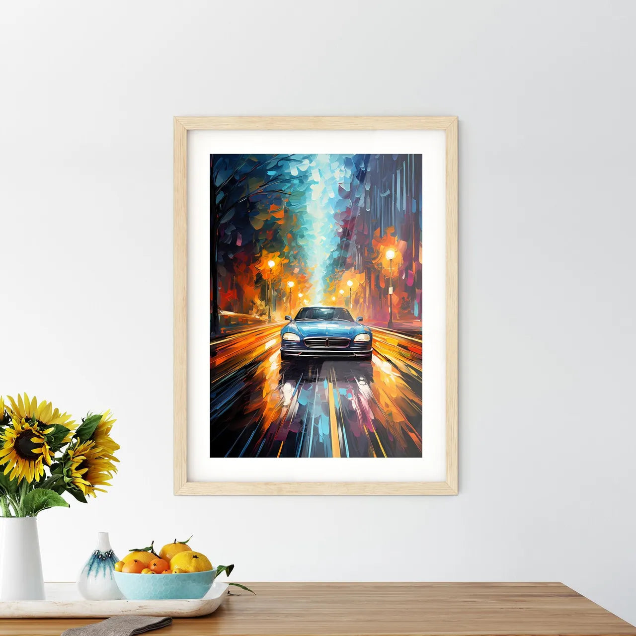 Urban Road Car Light Trails - A Car Driving On A Road With Lights Custom Print