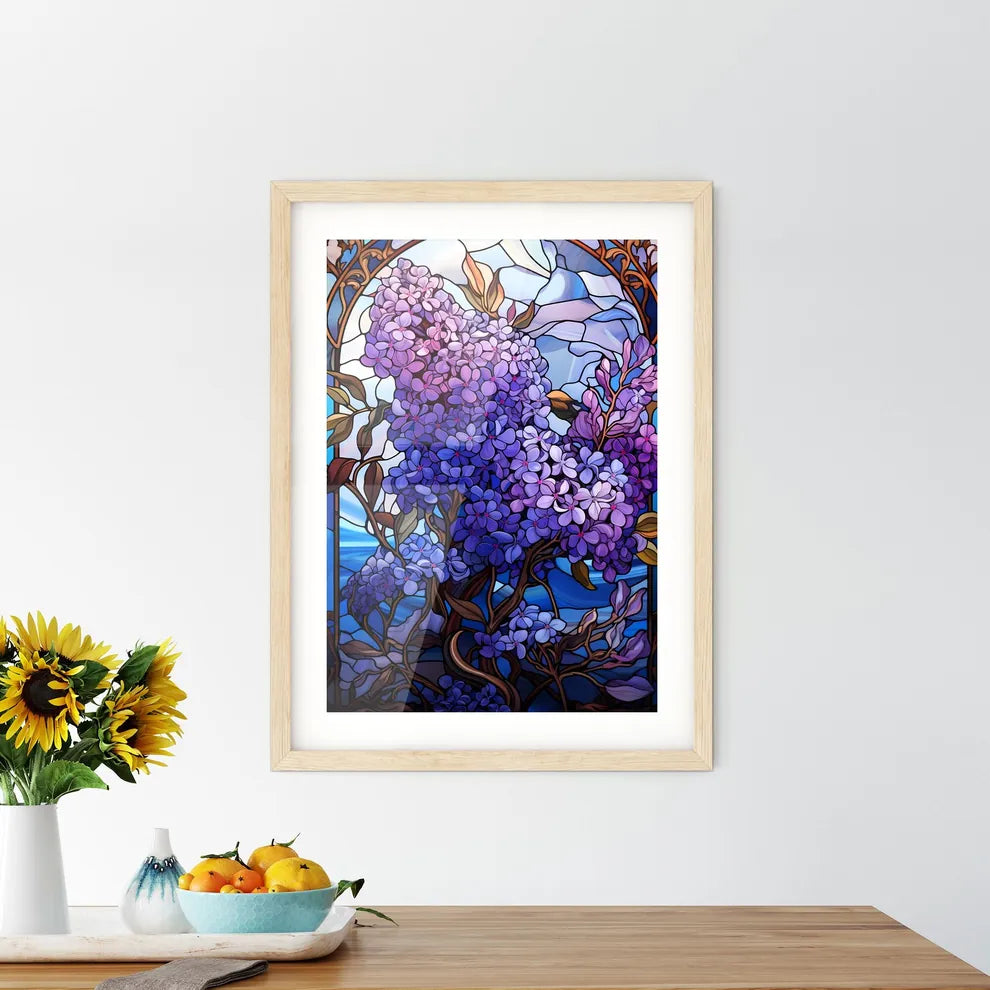 Vibrant Stained Glass Lilac Flower Elegance  Framed Print