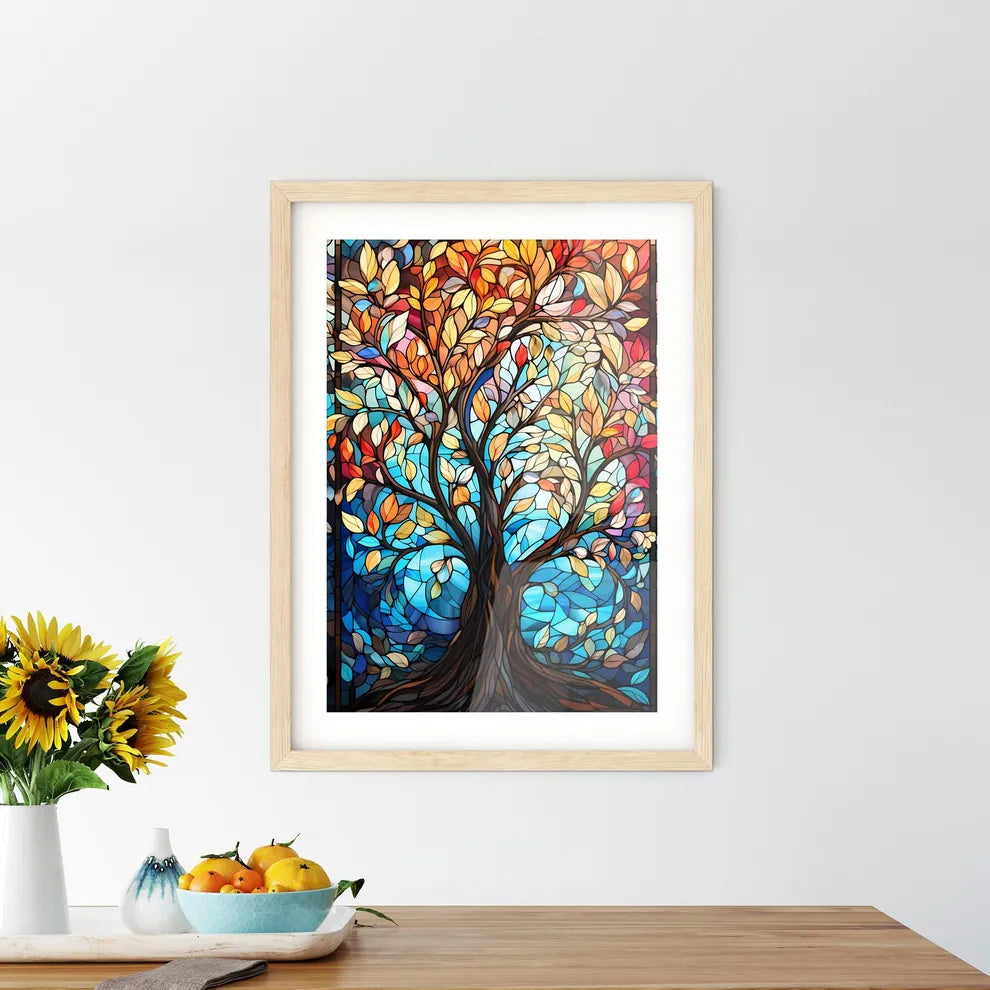 Vibrant Stained Glass Tree - A Stained Gl Framed Print