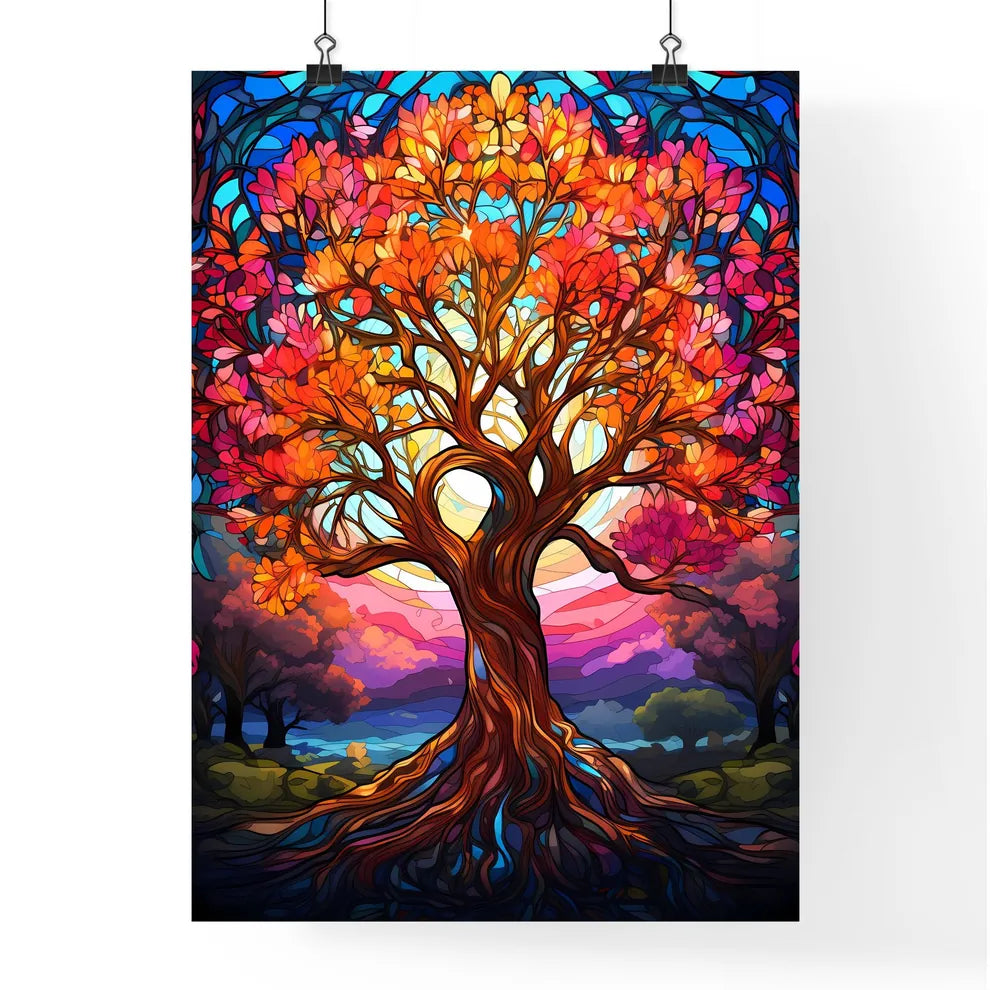 Vibrant Stained Glass Tree - A Colorful T Poster