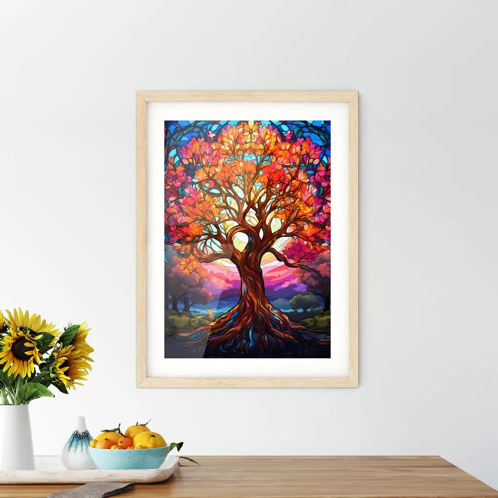 Vibrant Stained Glass Tree - A Colorful T Framed Print